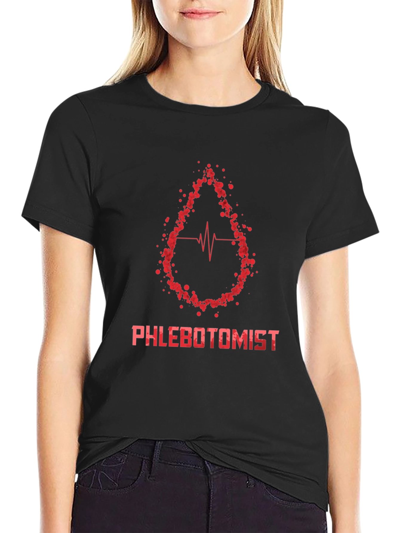 Phlebotomist T-Shirt - Blood Drop Heartbeat Design
