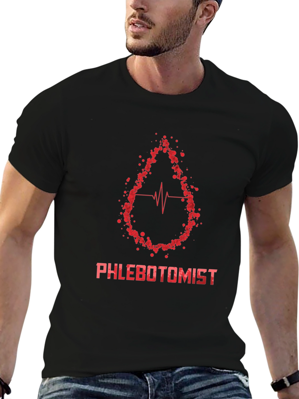 Phlebotomist T-Shirt - Blood Drop Heartbeat Design