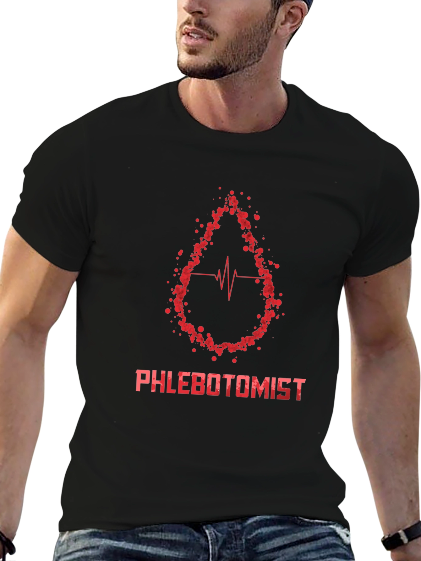 Phlebotomist T-Shirt - Blood Drop Heartbeat Design