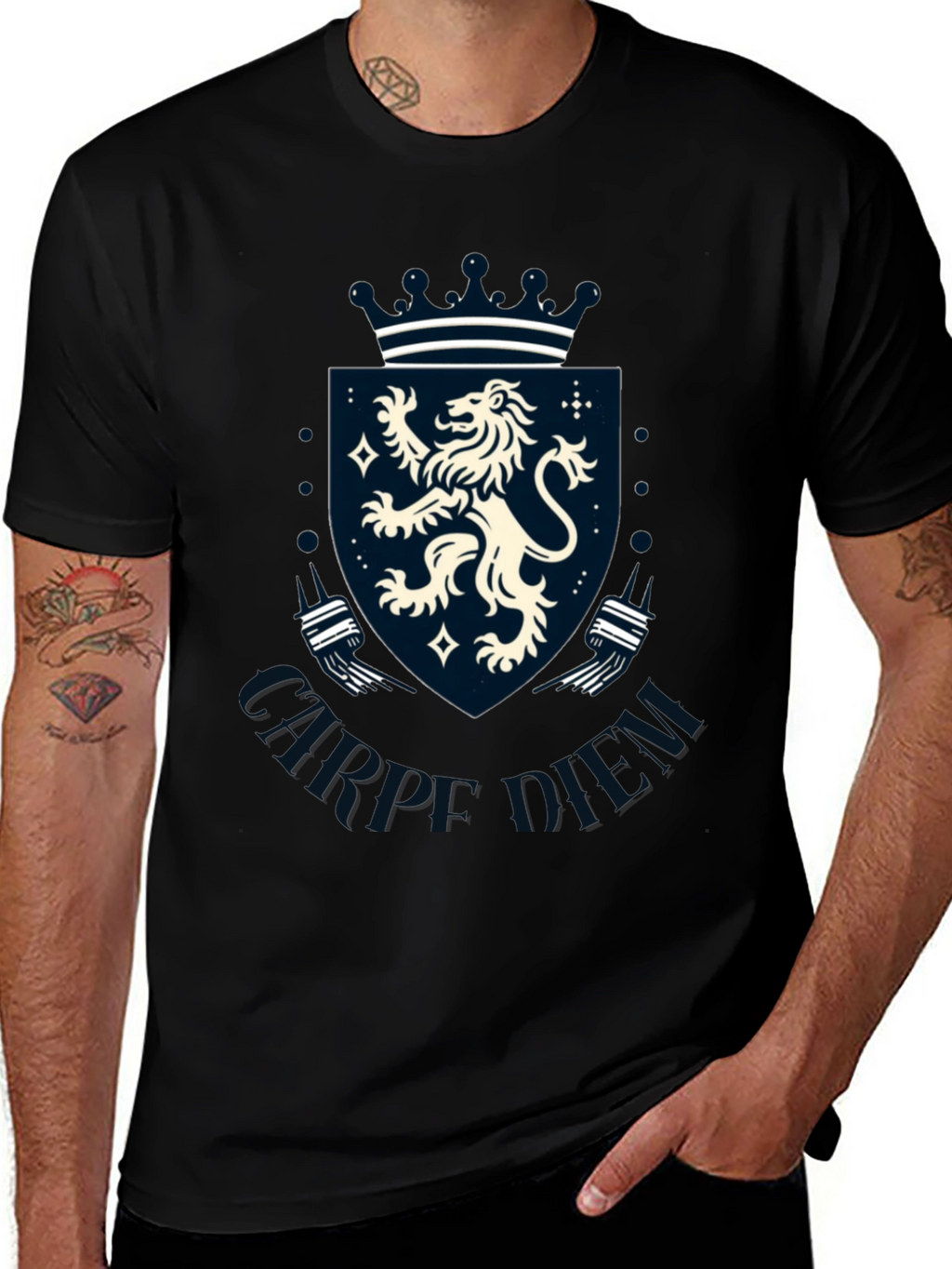 Carpe Diem Lion Crest Graphic T-Shirt
