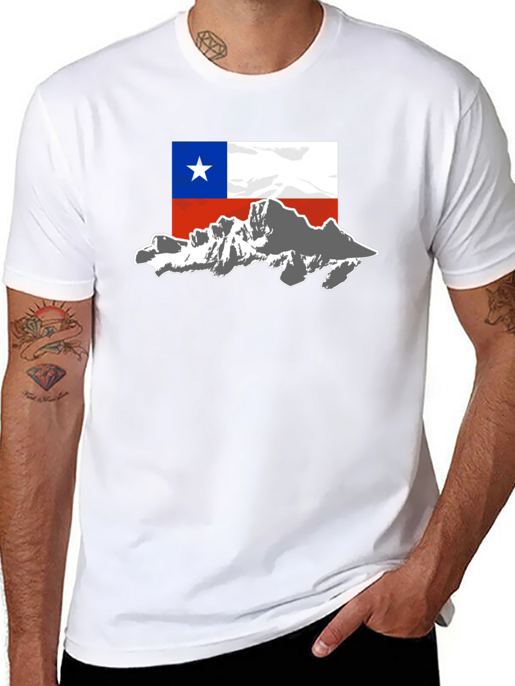 Chile Flag Mountain T-Shirt - Black Cotton Tee