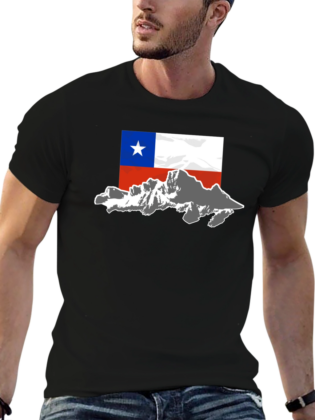 Chile Flag Mountain T-Shirt - Black Cotton Tee