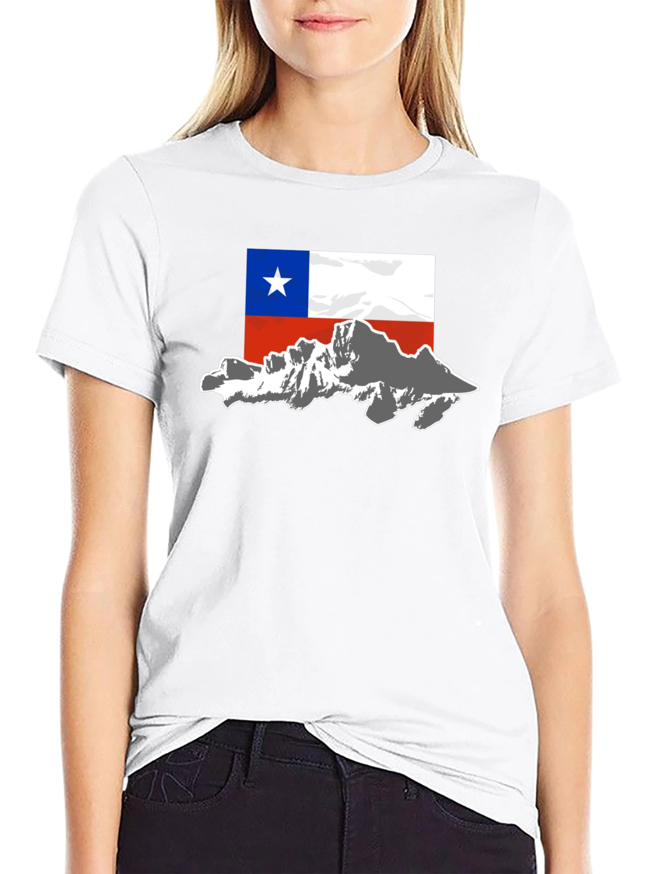 Chile Flag Mountain T-Shirt - Black Cotton Tee