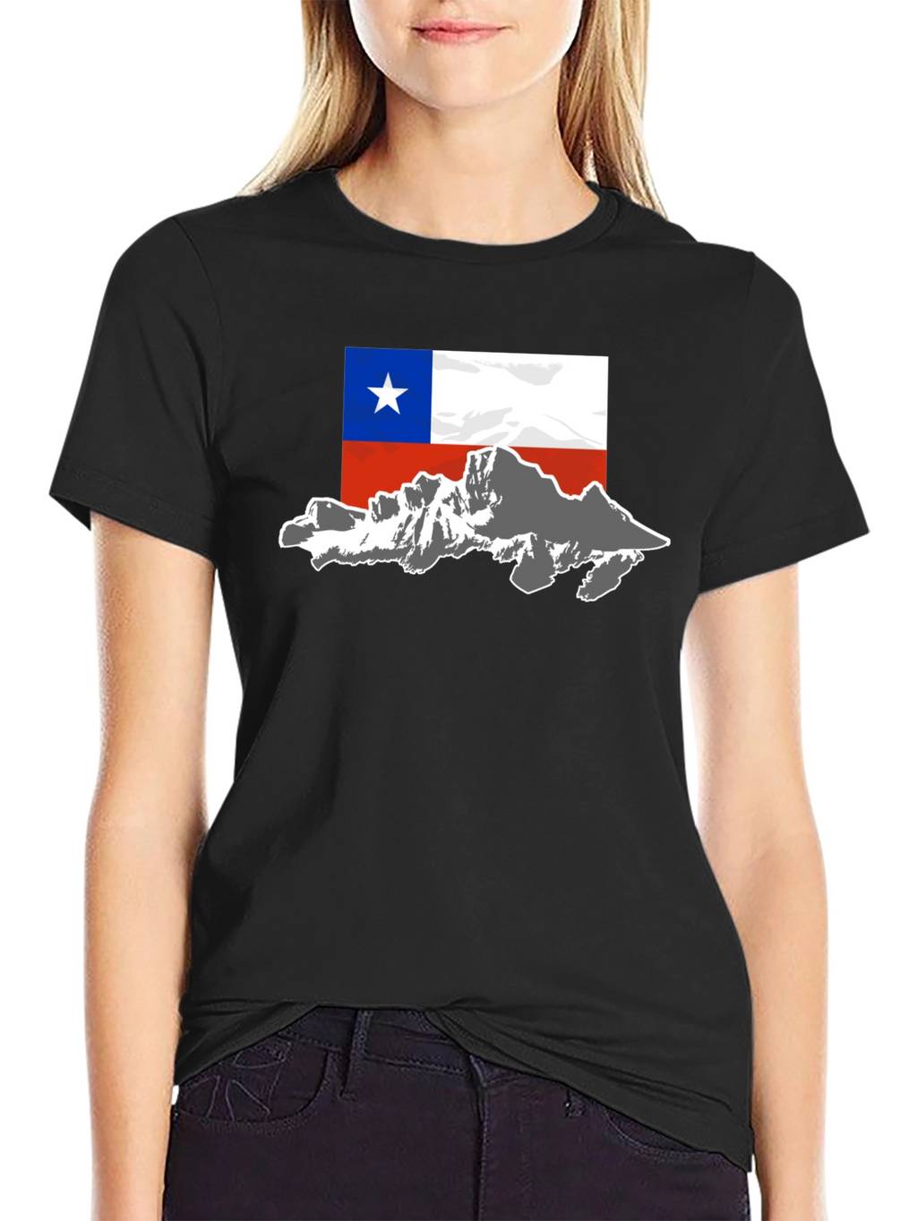 Chile Flag Mountain T-Shirt - Black Cotton Tee