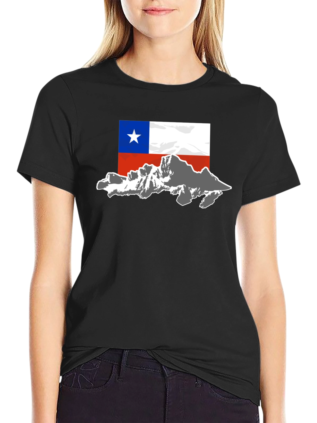 Chile Flag Mountain T-Shirt - Black Cotton Tee
