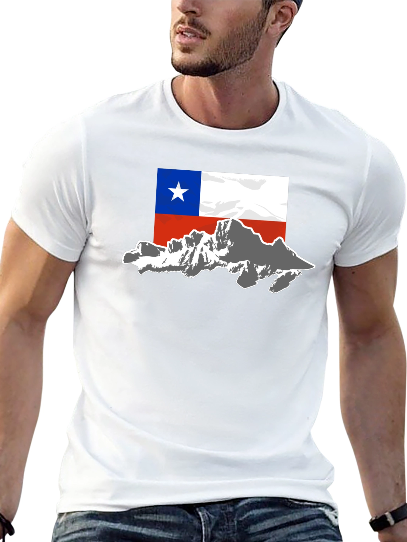 Chile Flag Mountain T-Shirt - Black Cotton Tee
