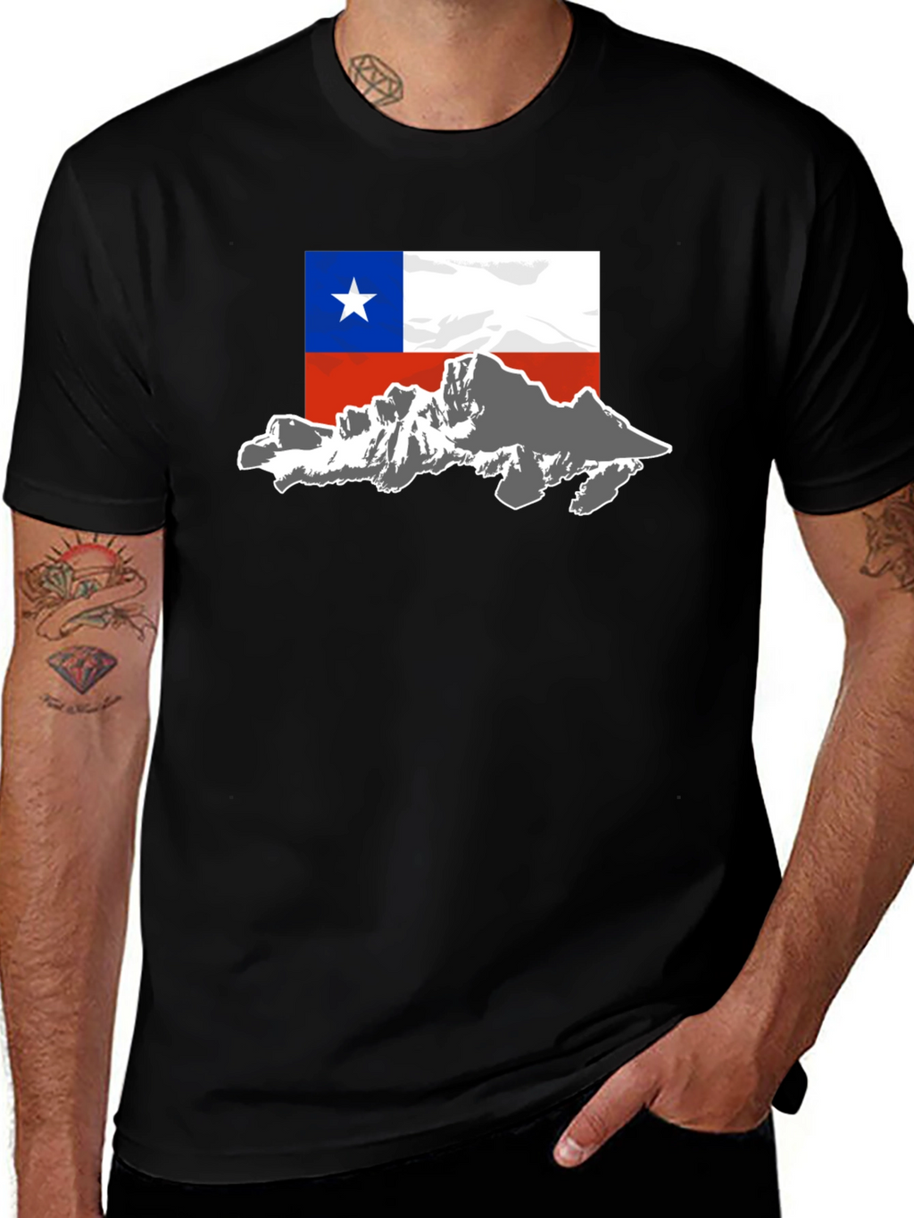 Chile Flag Mountain T-Shirt - Black Cotton Tee