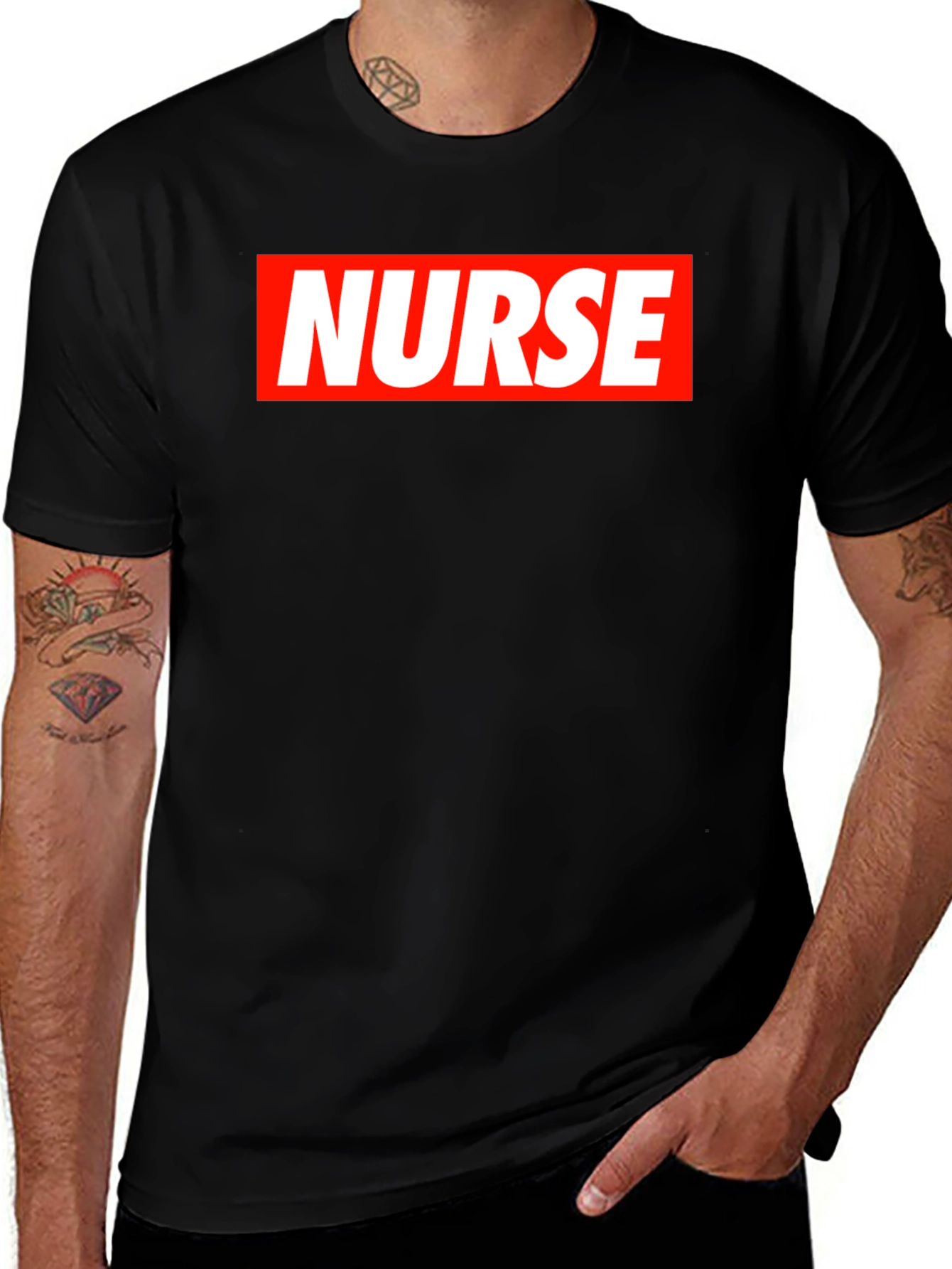 Nurse Graphic T-Shirt - Bold Red & White Design