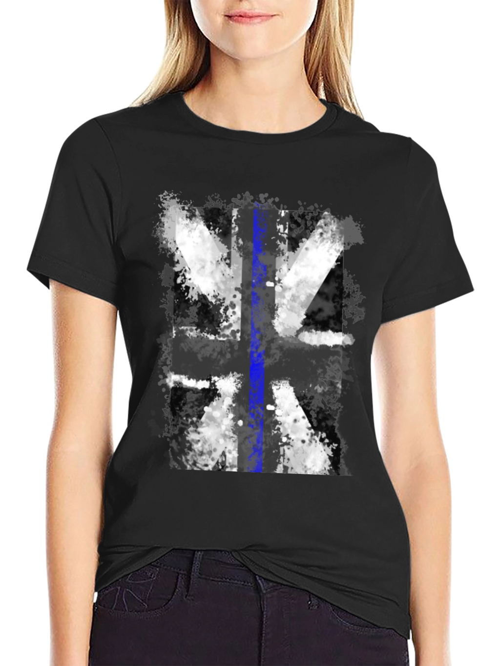 Distressed UK Flag Tee: Blue Line Support