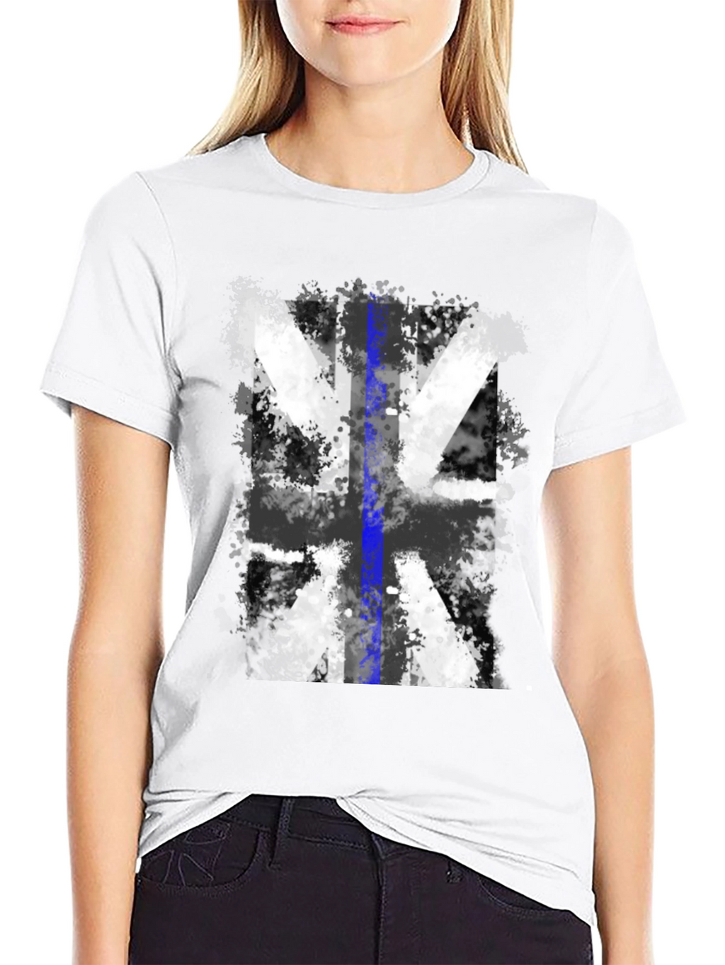 Distressed UK Flag Tee: Blue Line Support