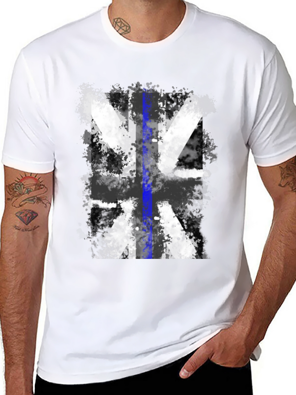Distressed UK Flag Tee: Blue Line Support