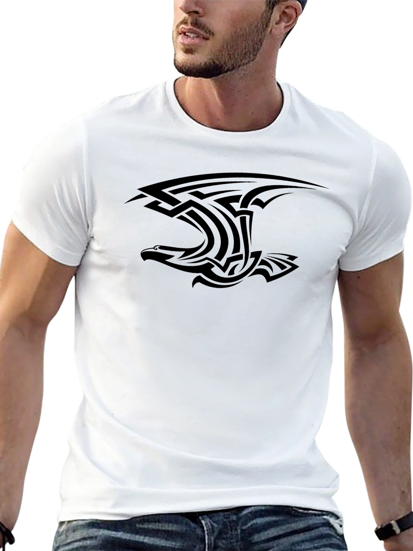 Mens Black Tribal Eagle Graphic T-Shirt