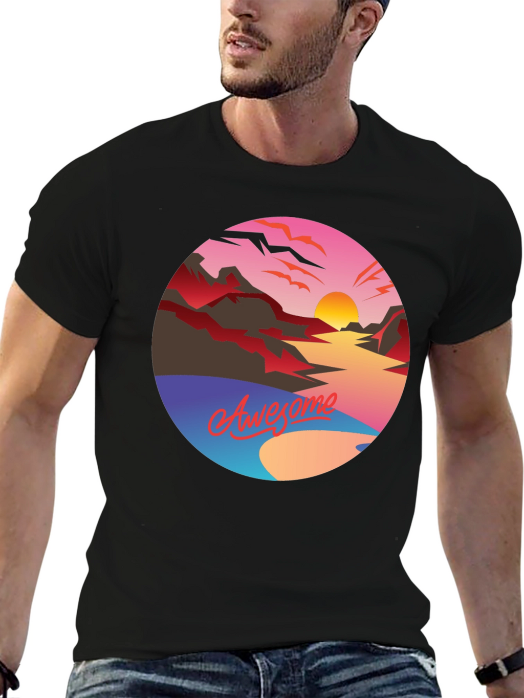 Awesome Sunset Graphic Tee - Retro Style