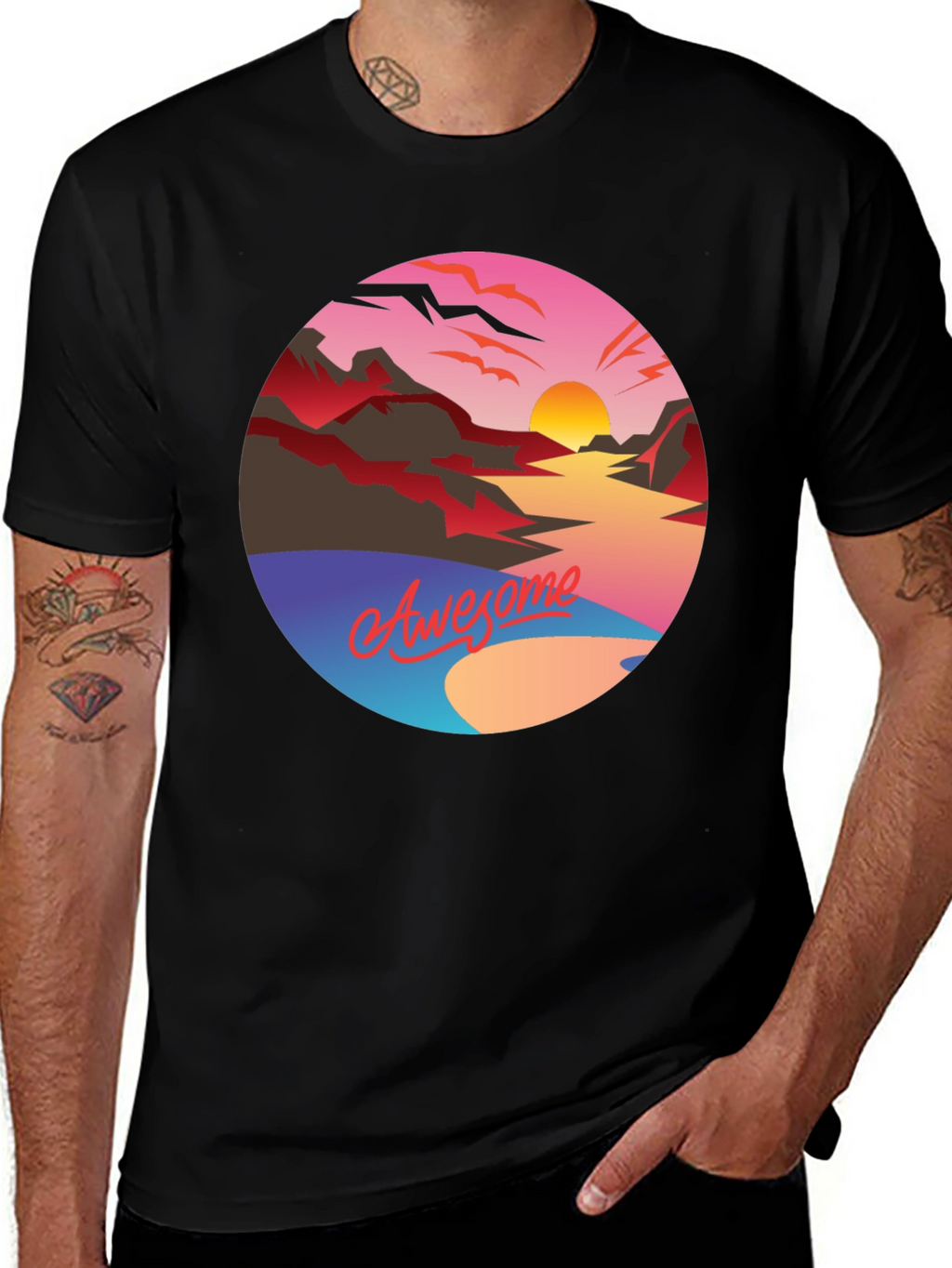 Awesome Sunset Graphic Tee - Retro Style