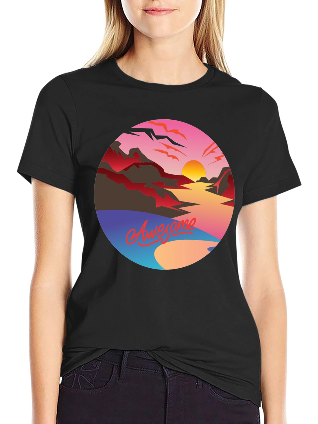 Awesome Sunset Graphic Tee - Retro Style