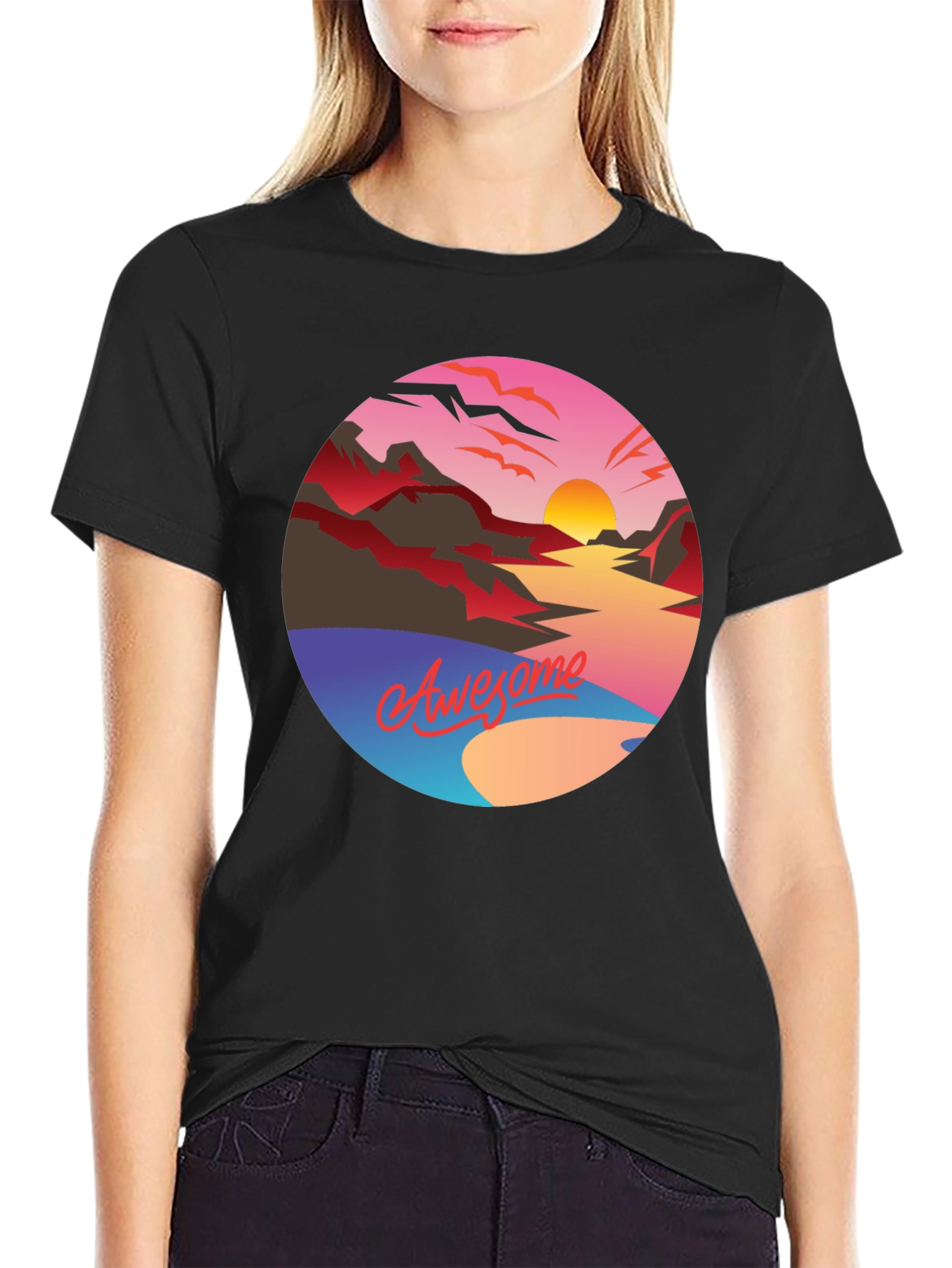 Awesome Sunset Graphic Tee - Retro Style