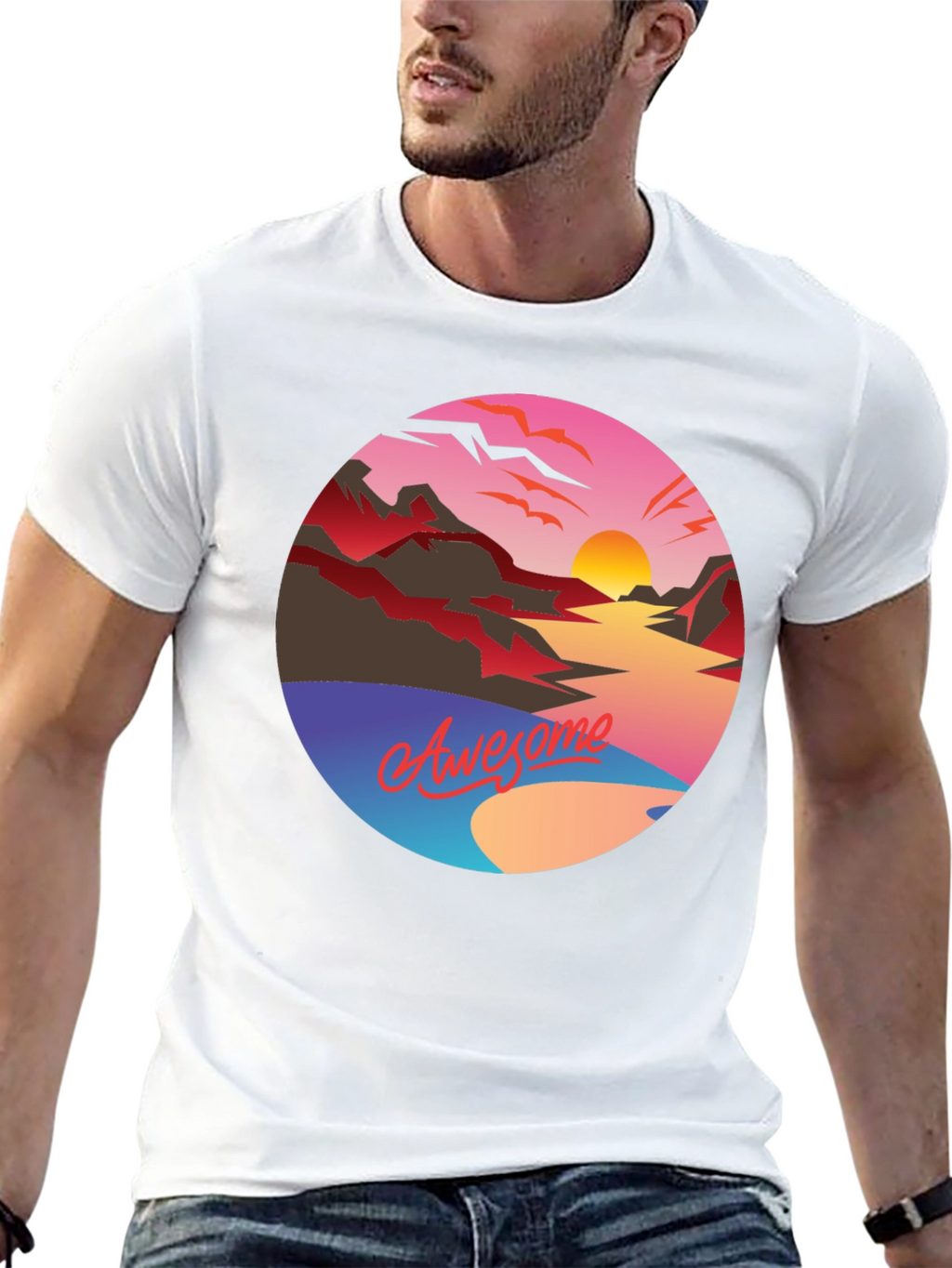 Awesome Sunset Graphic Tee - Retro Style
