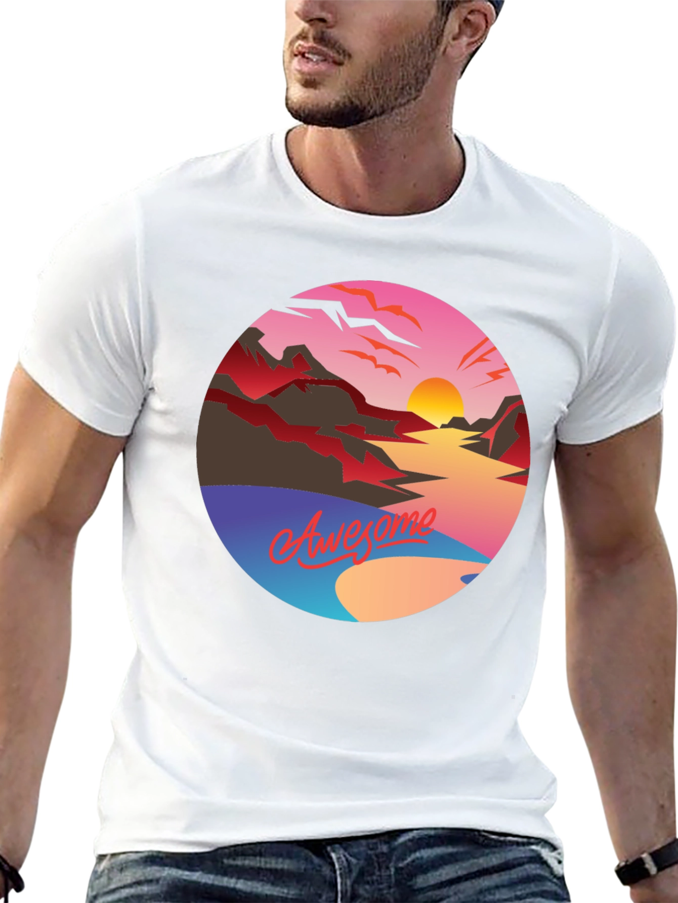 Awesome Sunset Graphic Tee - Retro Style