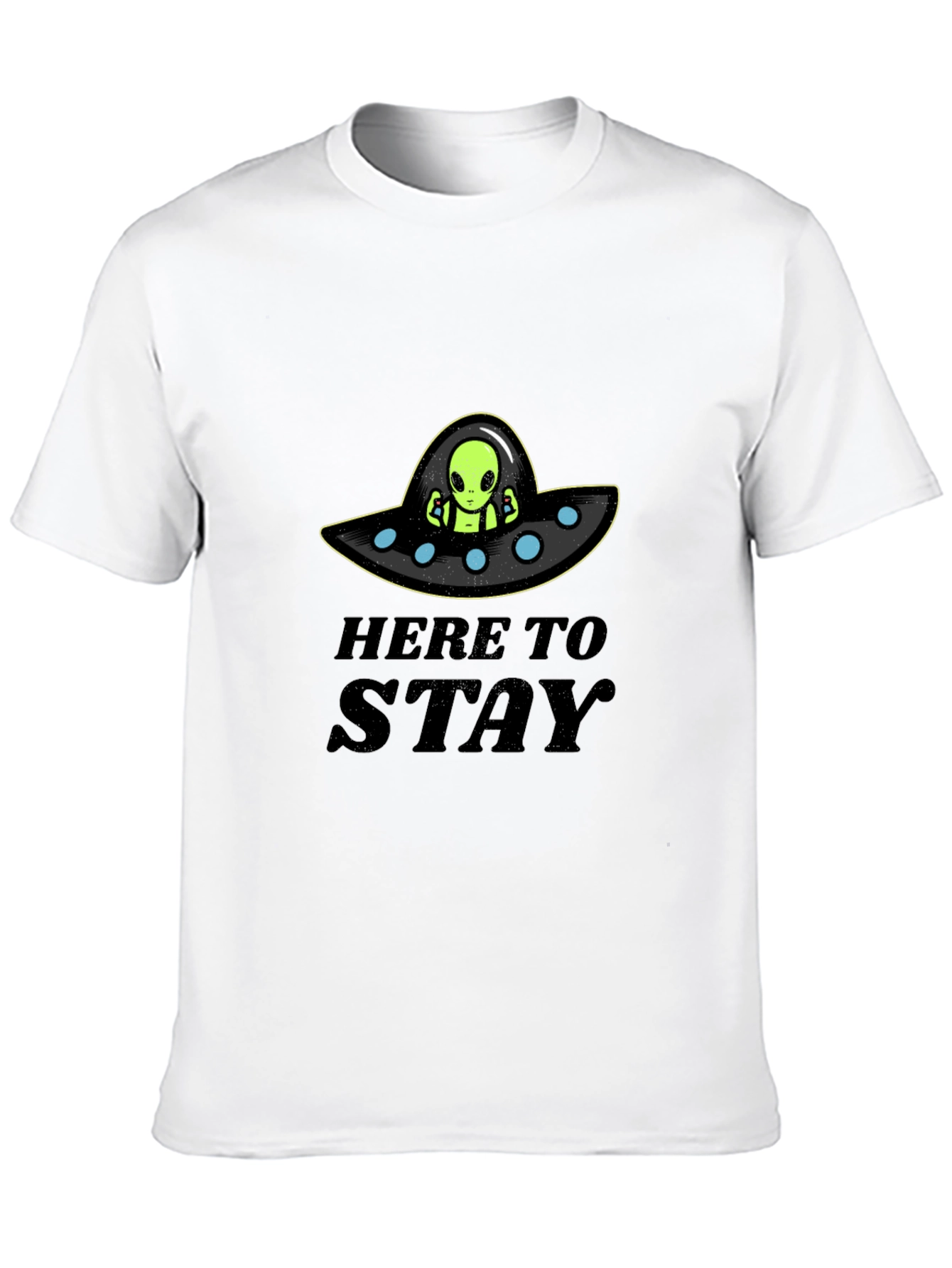 Here to Stay Alien UFO Graphic T-Shirt