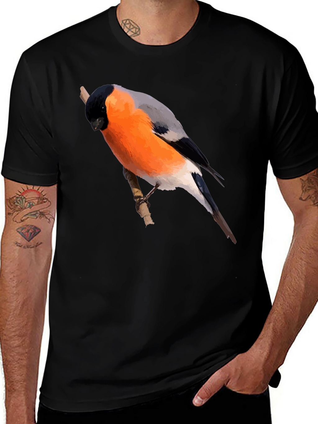 Bullfinch Bird Graphic Black T-Shirt