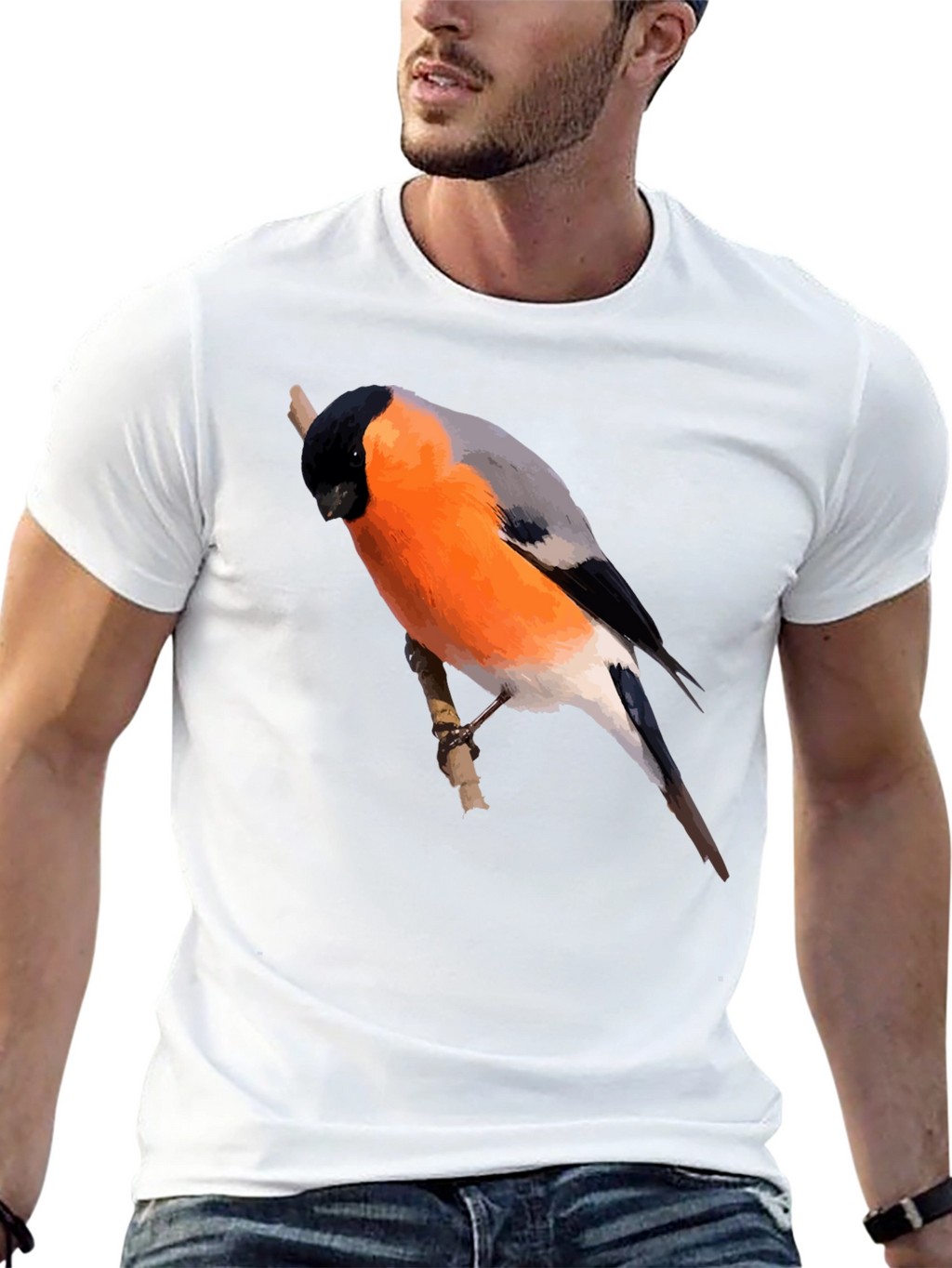 Bullfinch Bird Graphic Black T-Shirt