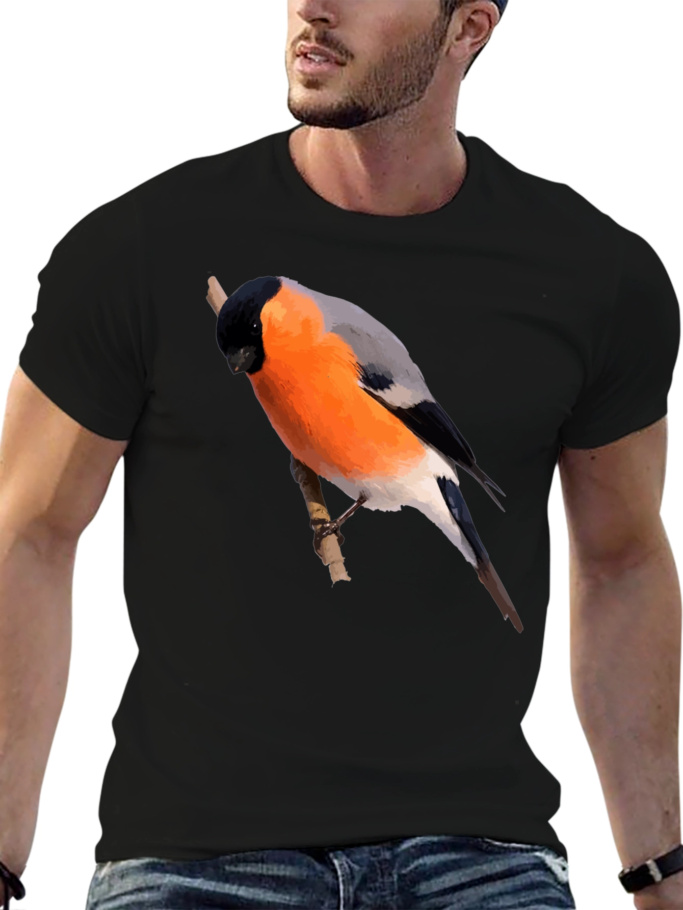 Bullfinch Bird Graphic Black T-Shirt