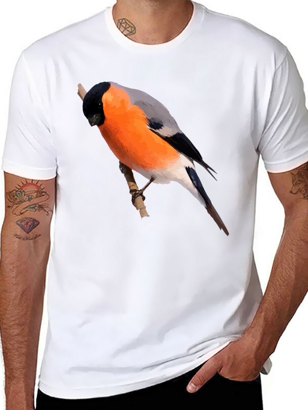 Bullfinch Bird Graphic Black T-Shirt
