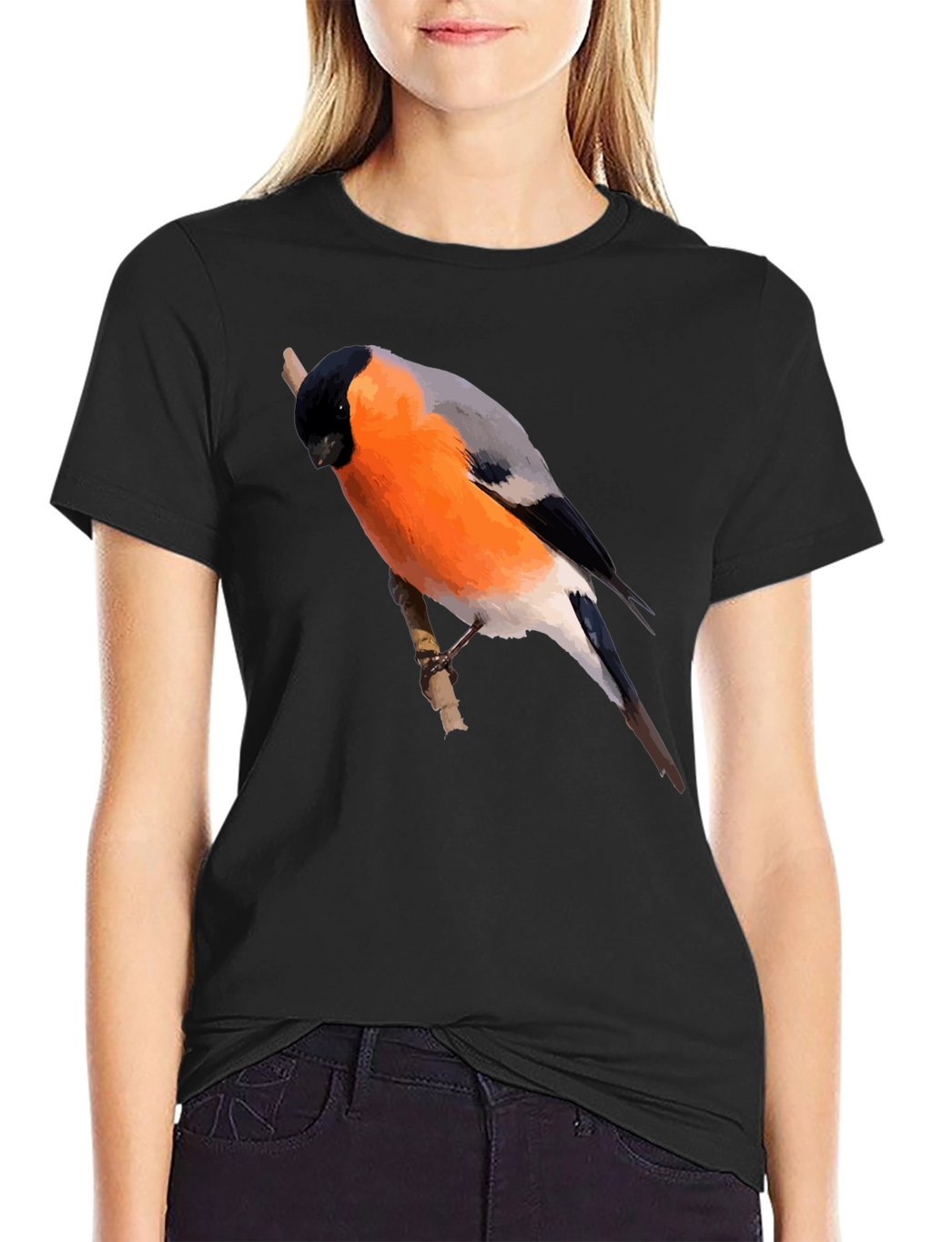 Bullfinch Bird Graphic Black T-Shirt