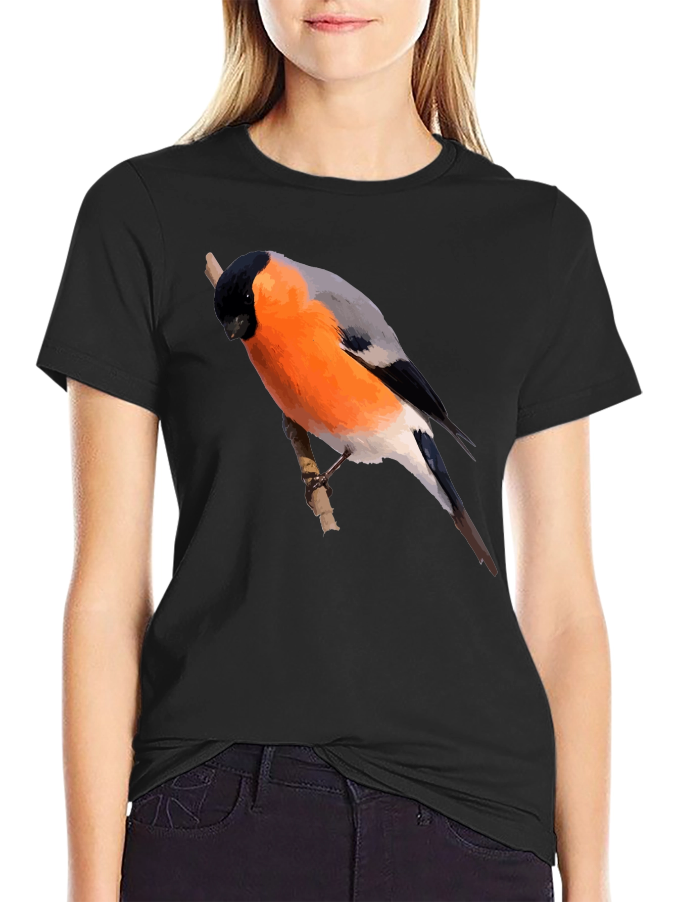 Bullfinch Bird Graphic Black T-Shirt