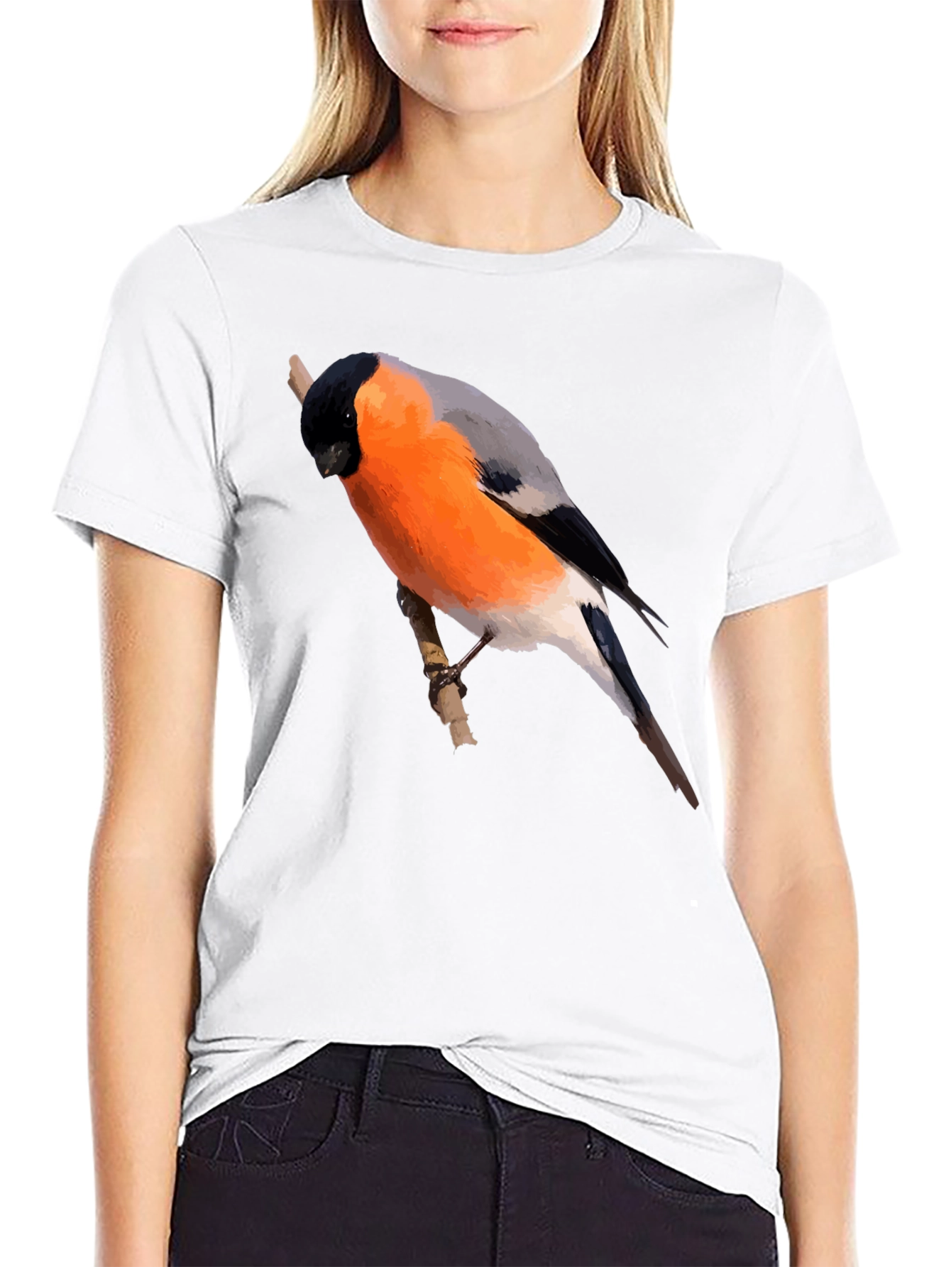 Bullfinch Bird Graphic Black T-Shirt