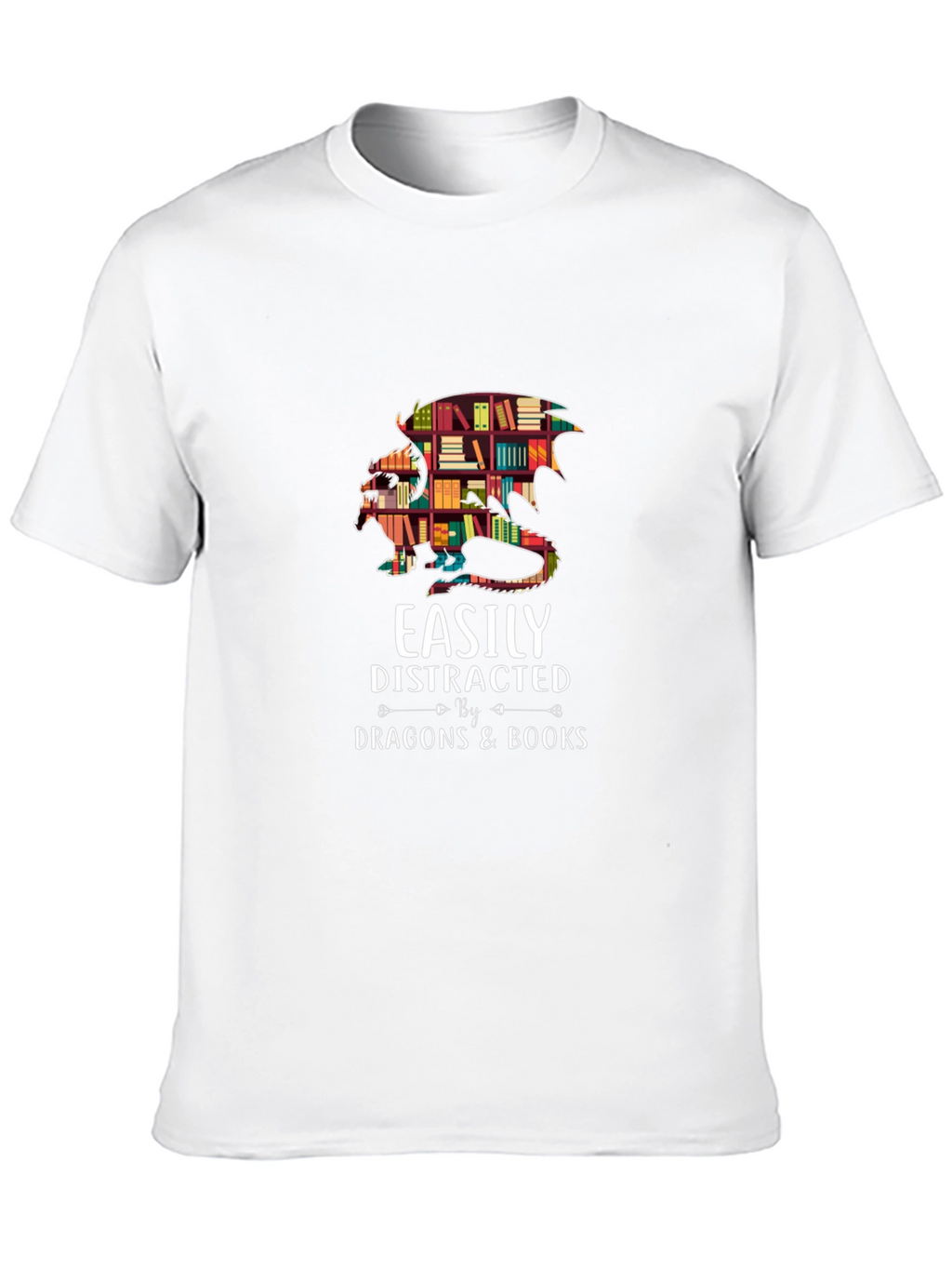 Easily Distracted By Dragons & Books Black T-Shirt
