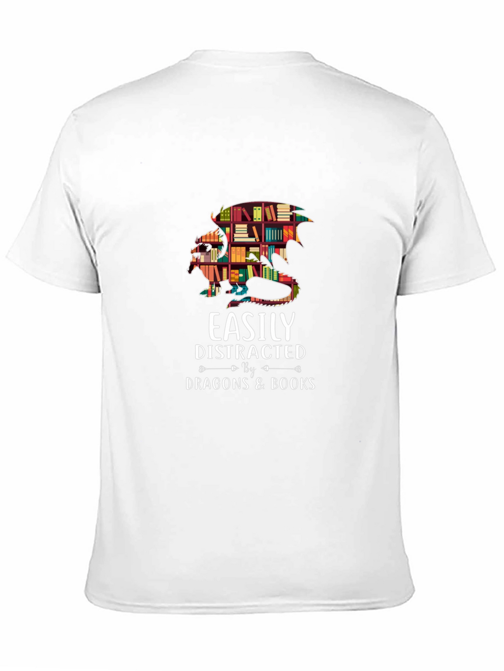 Easily Distracted By Dragons & Books Black T-Shirt