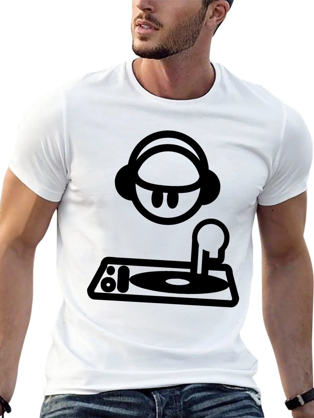 DJ Cartoon Graphic T-Shirt - Black