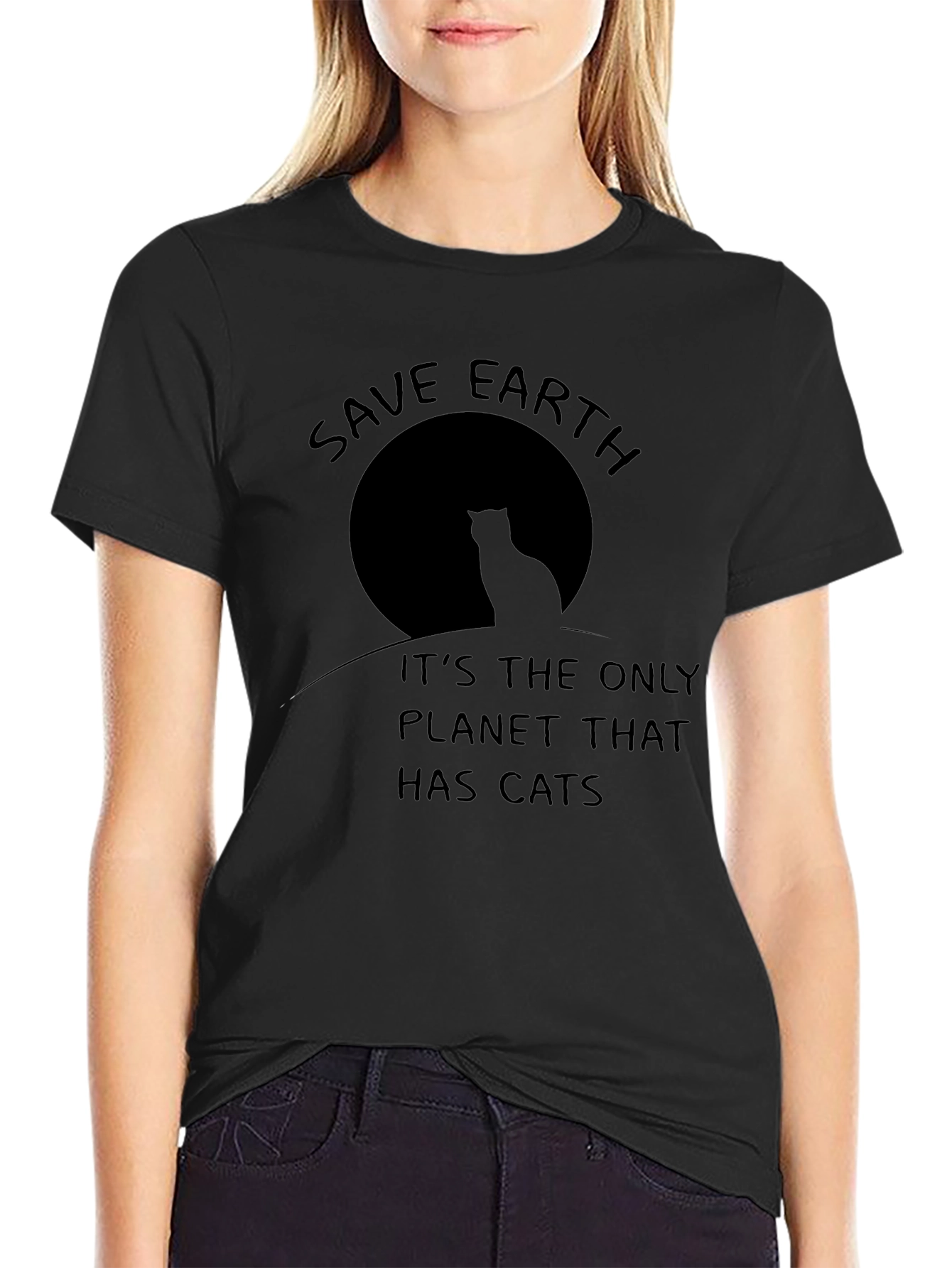Save Earth Its The Only Planet That Has Cats Black T-Shirt