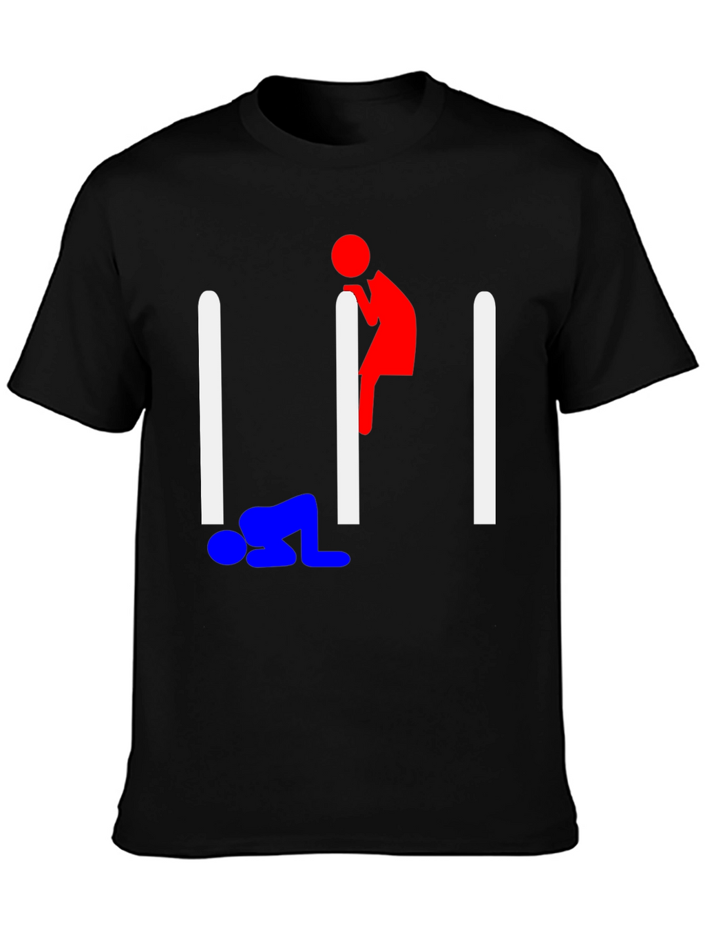 Humorous Stick Figure Graphic Tee - Black