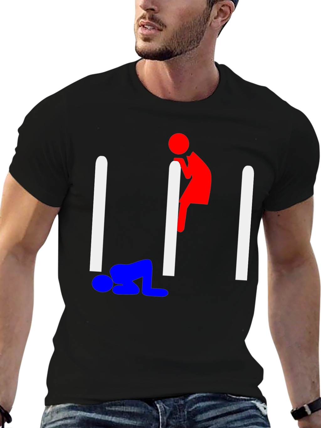 Humorous Stick Figure Graphic Tee - Black