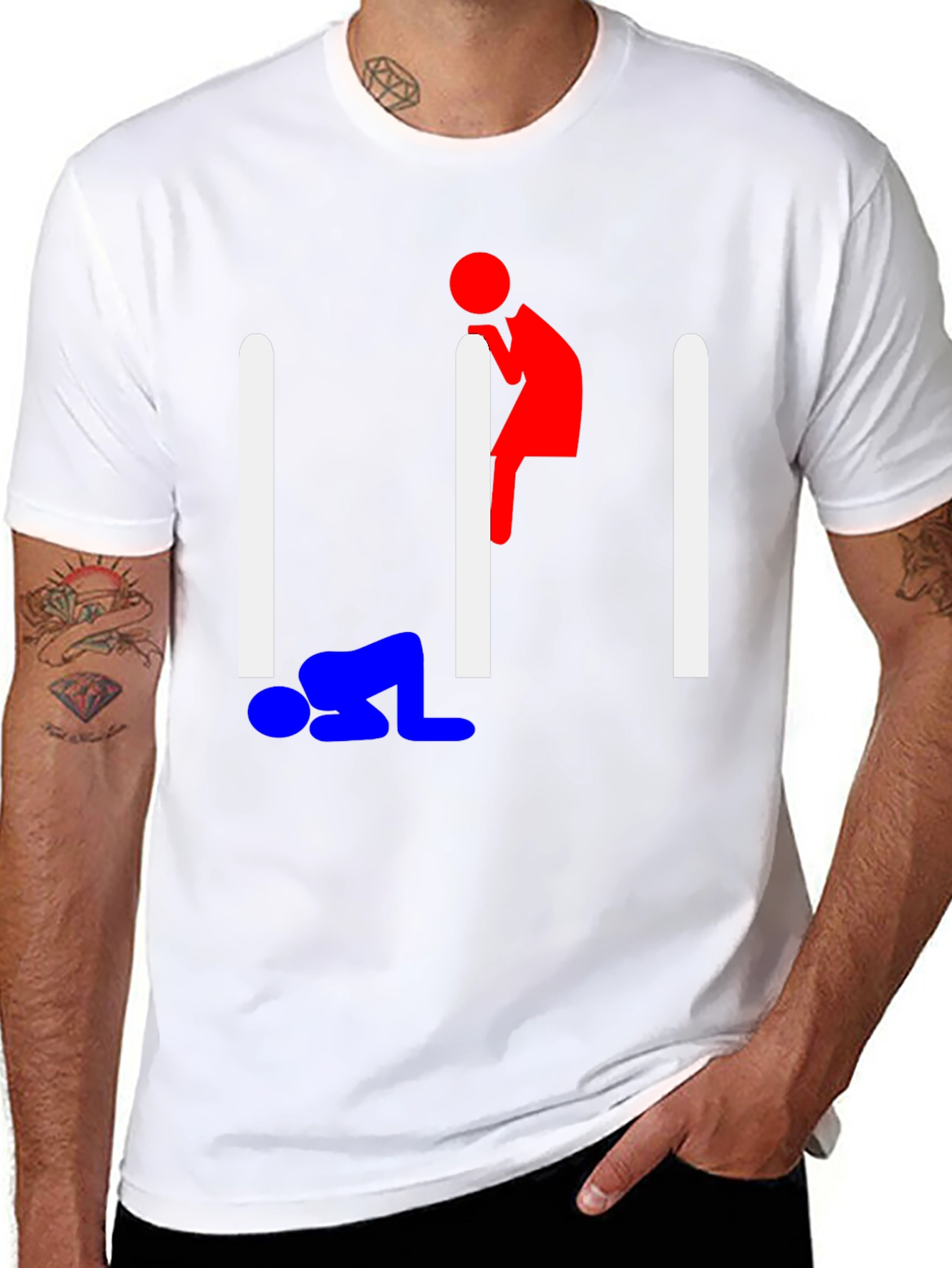 Humorous Stick Figure Graphic Tee - Black