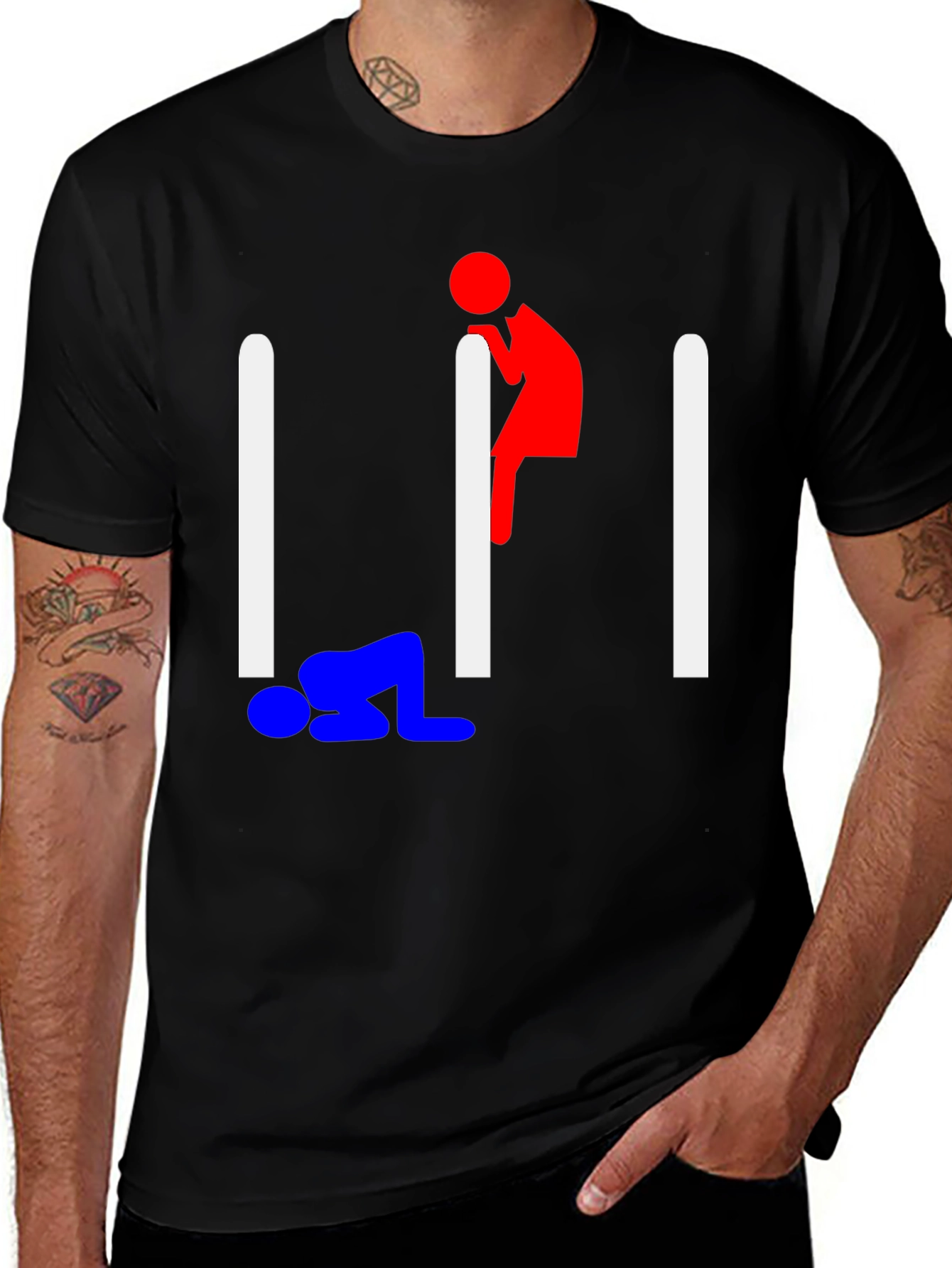 Humorous Stick Figure Graphic Tee - Black