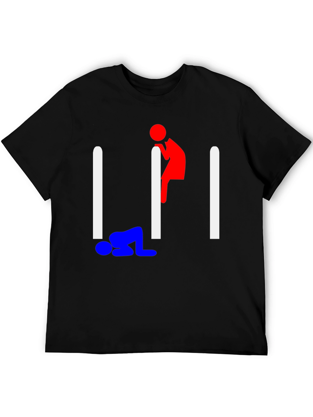 Humorous Stick Figure Graphic Tee - Black