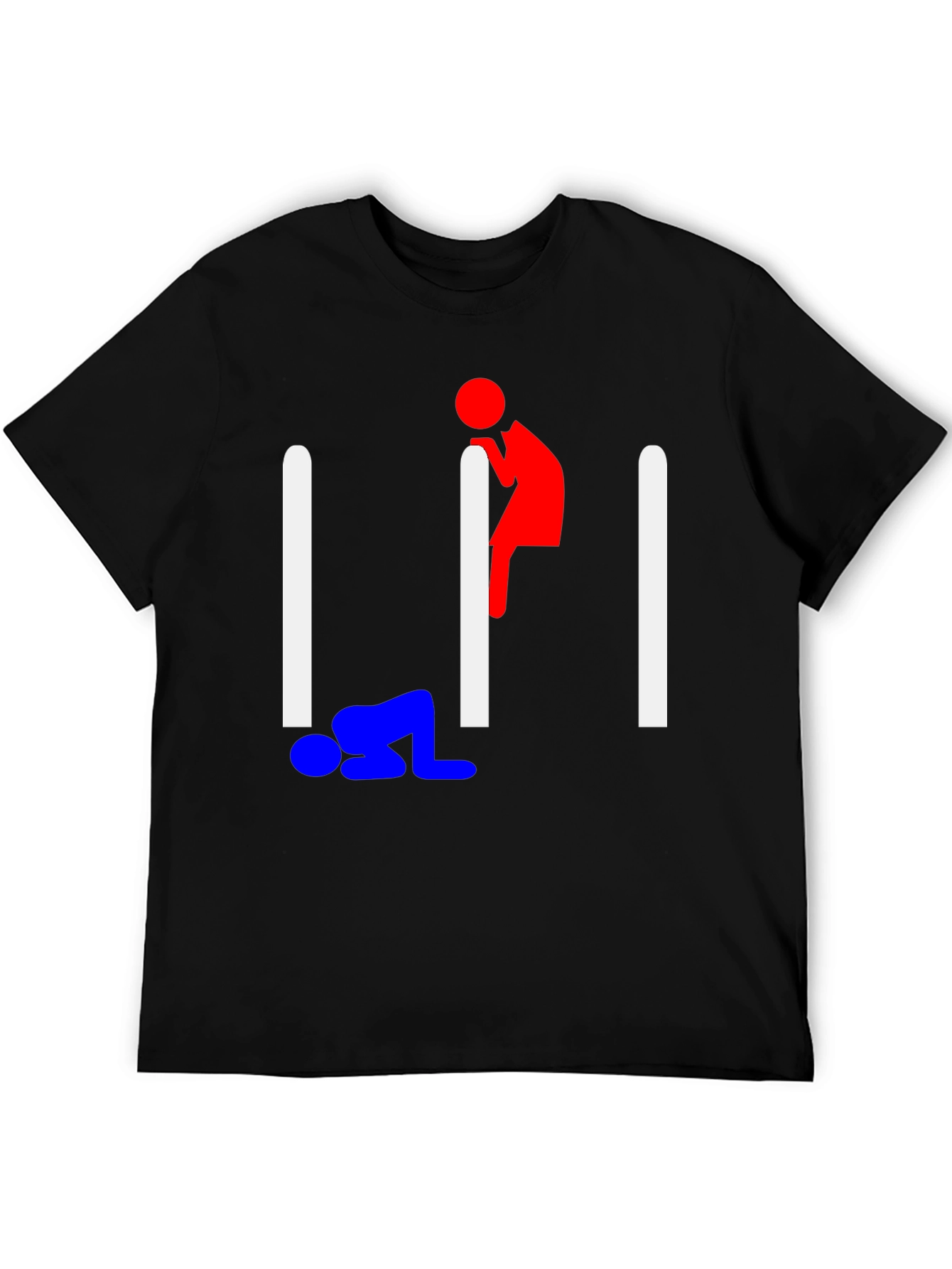 Humorous Stick Figure Graphic Tee - Black