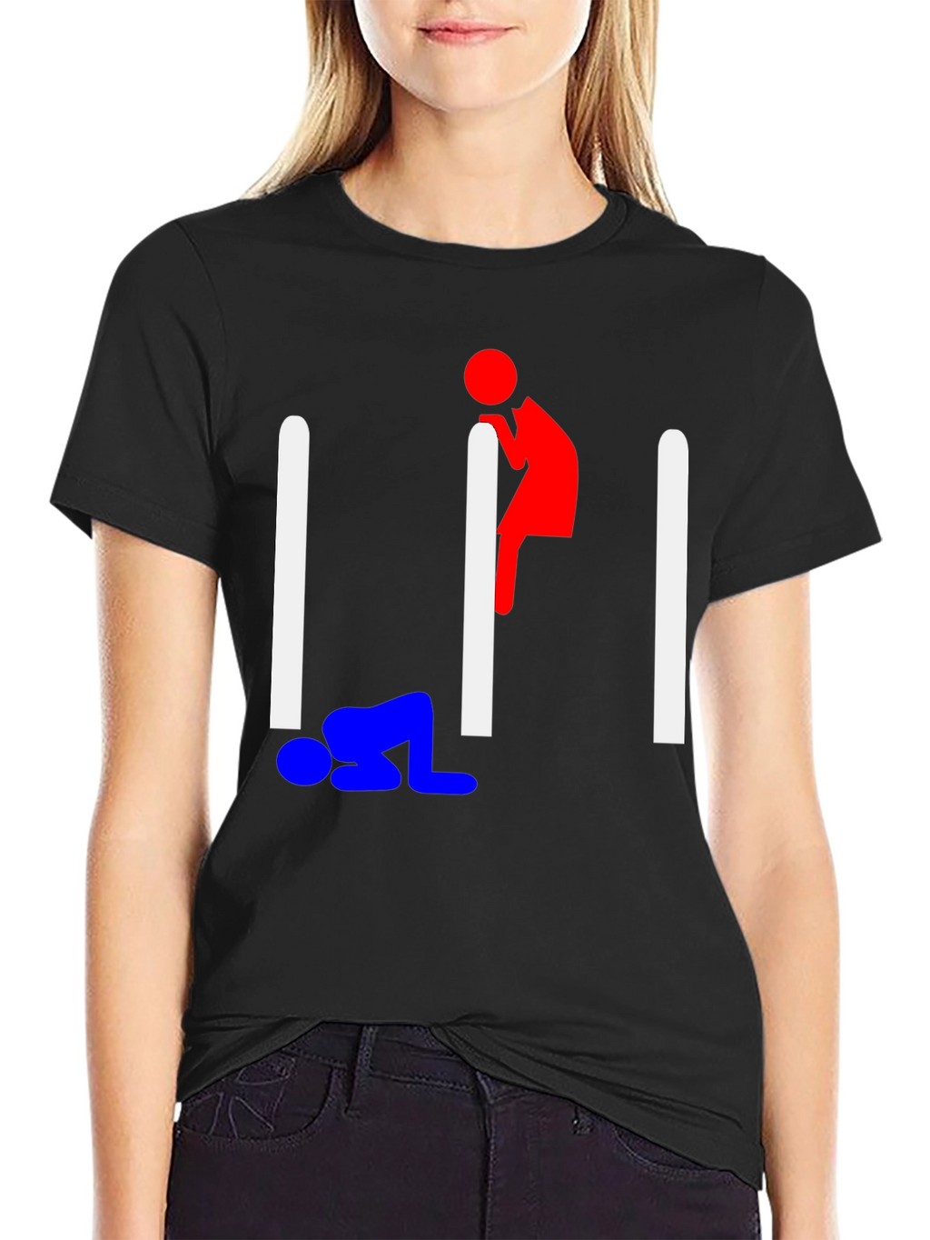 Humorous Stick Figure Graphic Tee - Black