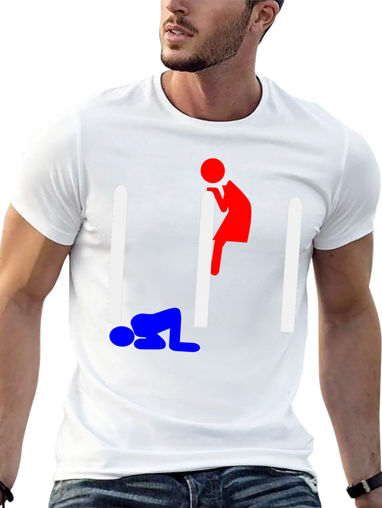 Humorous Stick Figure Graphic Tee - Black