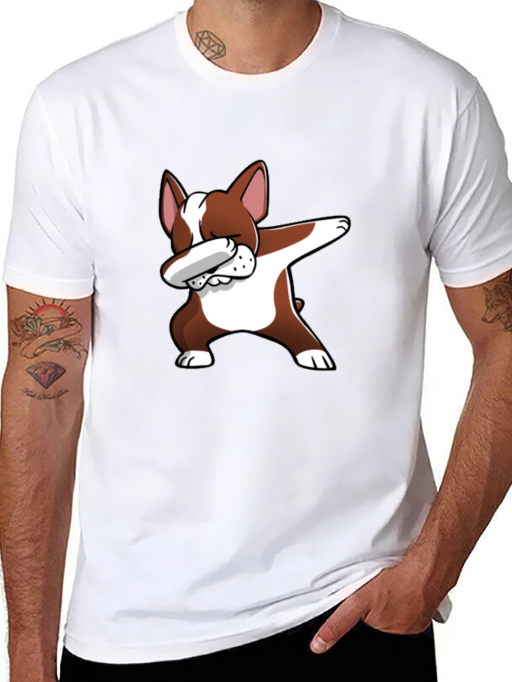Dog Dabbing Graphic Tee - Black Cotton T-Shirt