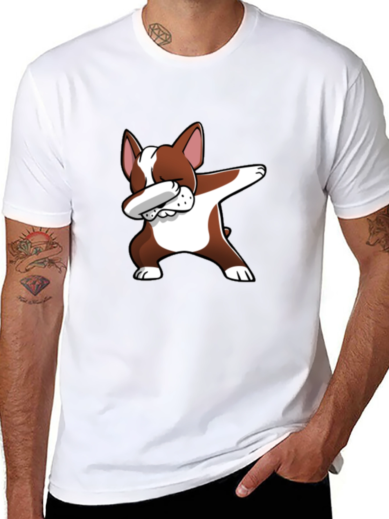 Dog Dabbing Graphic Tee - Black Cotton T-Shirt