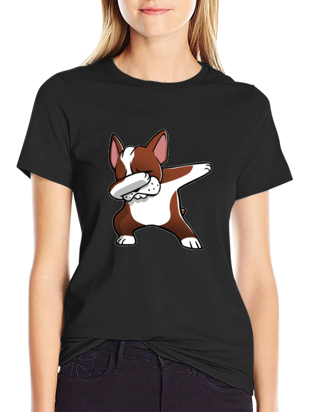 Dog Dabbing Graphic Tee - Black Cotton T-Shirt