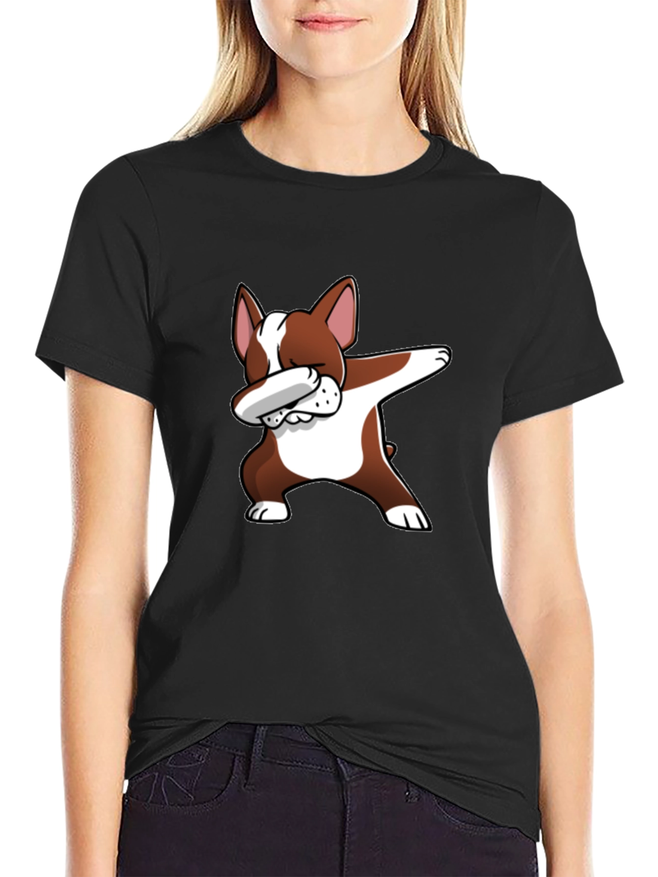 Dog Dabbing Graphic Tee - Black Cotton T-Shirt