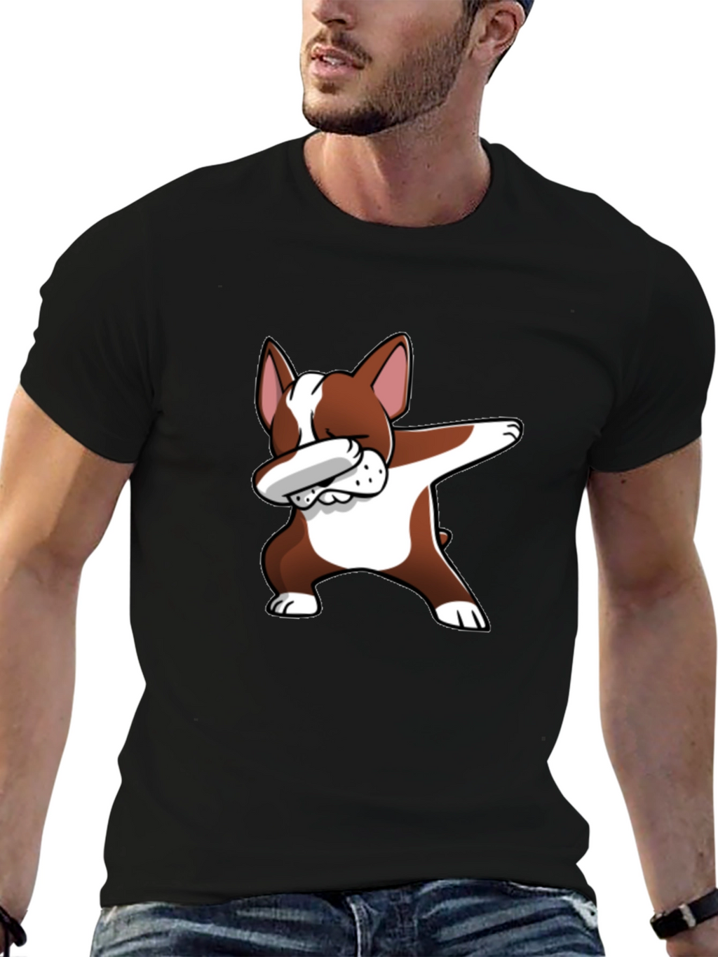 Dog Dabbing Graphic Tee - Black Cotton T-Shirt