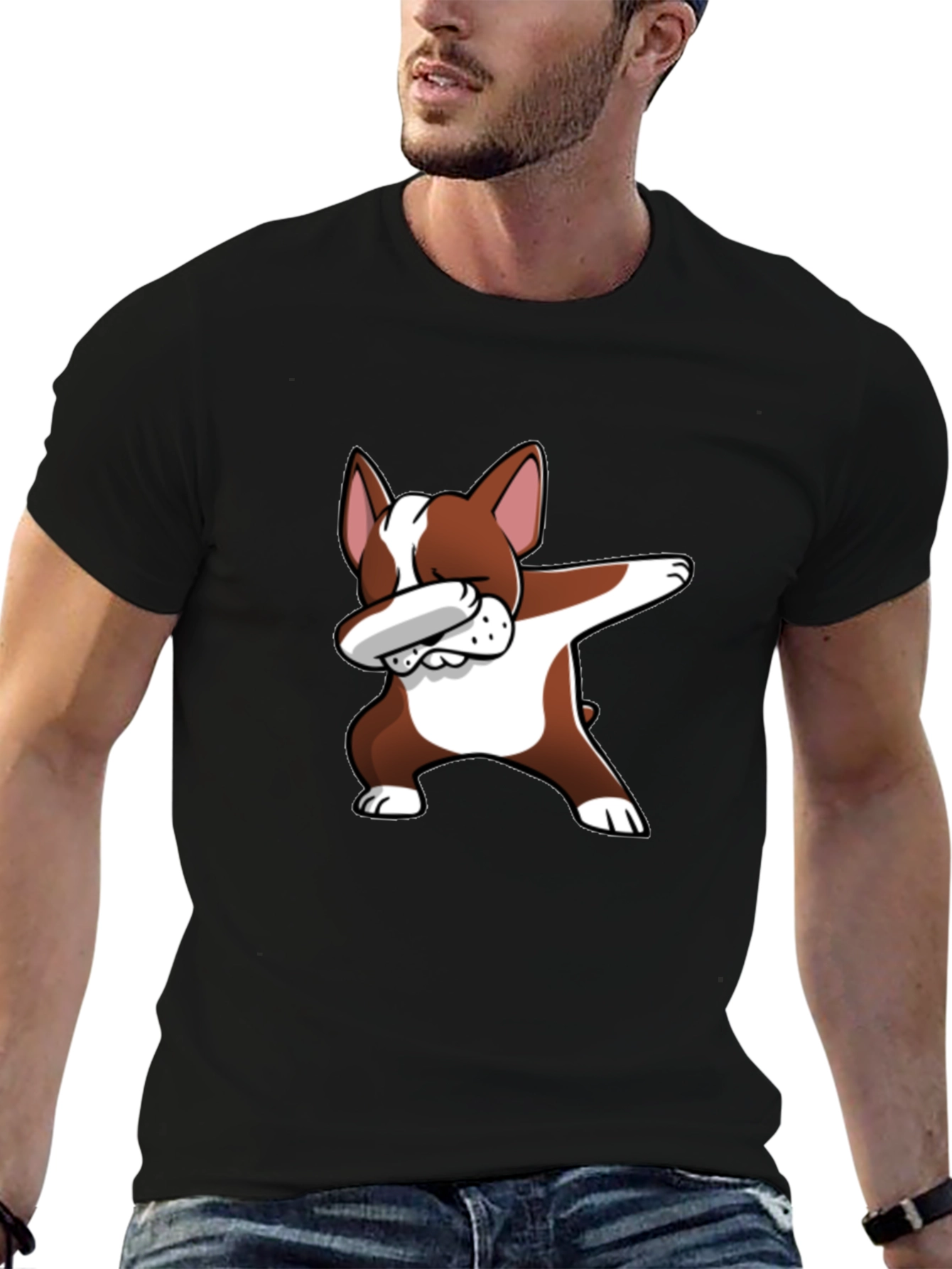 Dog Dabbing Graphic Tee - Black Cotton T-Shirt