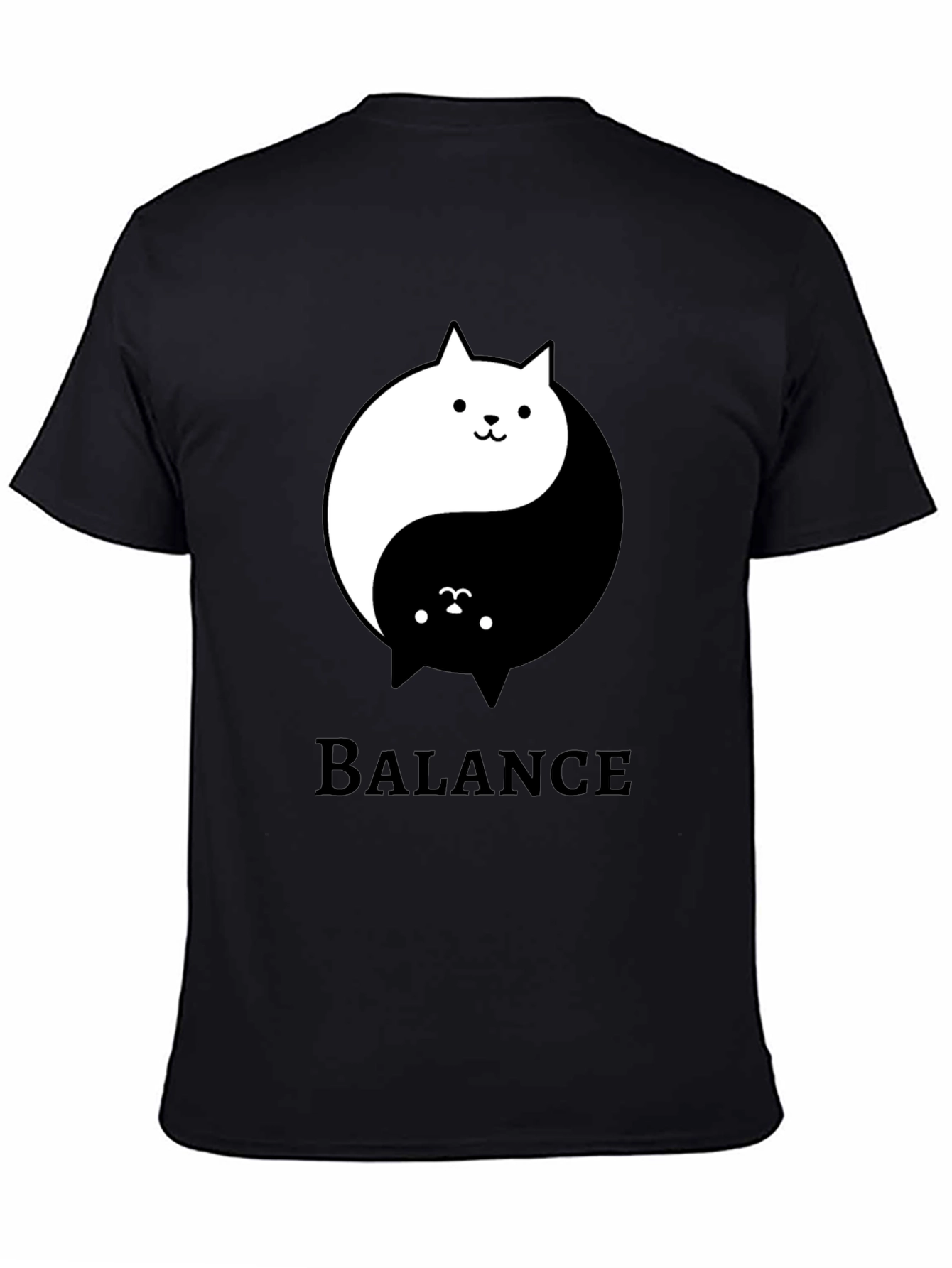 Yin Yang Cat Balance Graphic Tee - Black Cotton T-Shirt