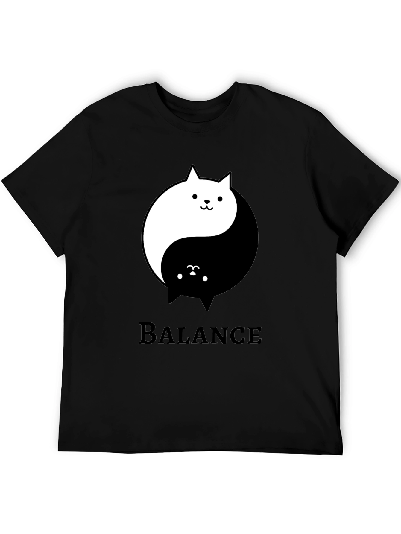 Yin Yang Cat Balance Graphic Tee - Black Cotton T-Shirt